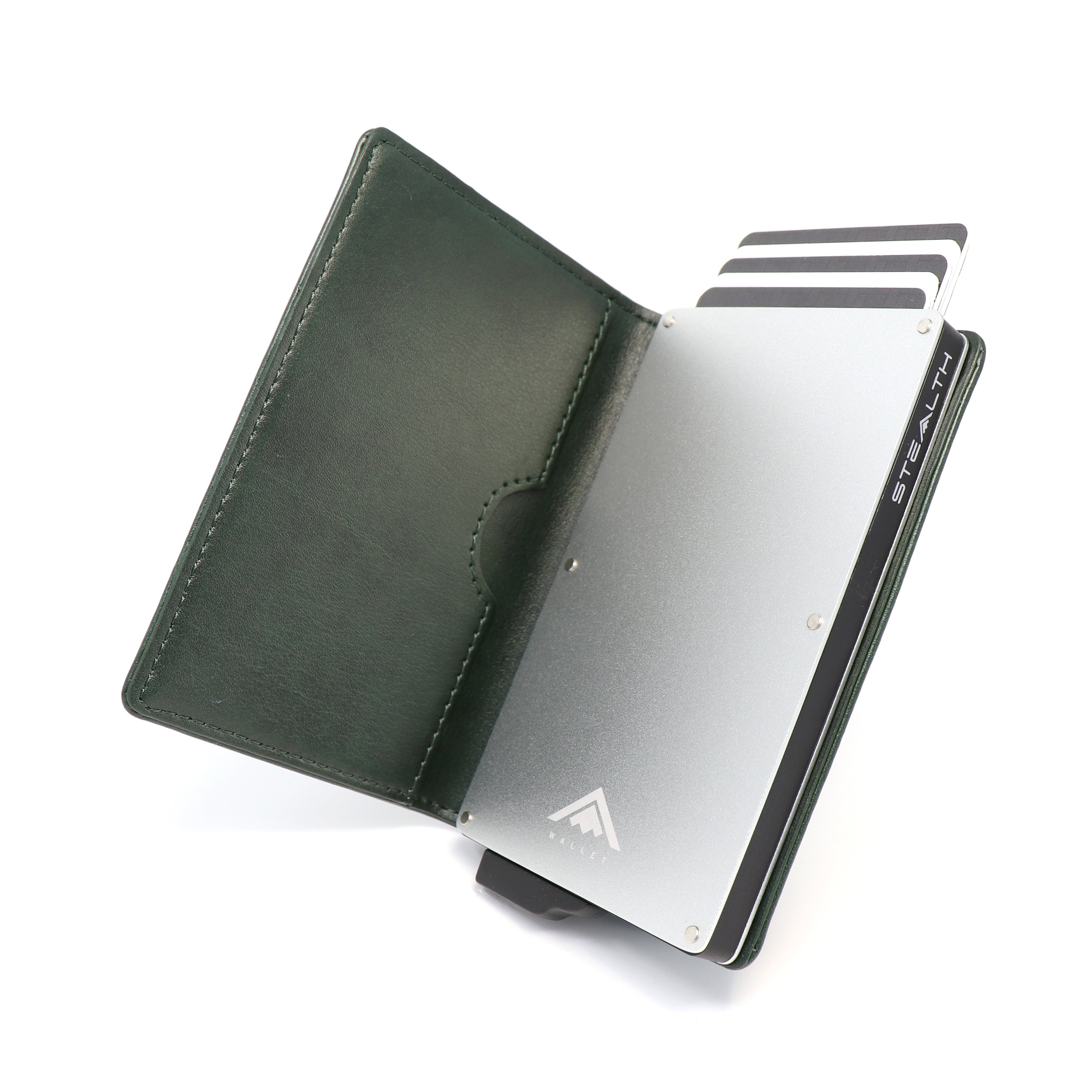 KevBinth Aluminum Cardholder Wallet – RFID Blocking, One-Press Button, Holds 7 Cards – Army Green Minimalist Wallet