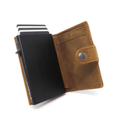 Photo of an open Raptor RFID Trifold Wallet on a white background