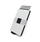 Picture of a white Avenger RFID Wallet with cards ejected at the top
